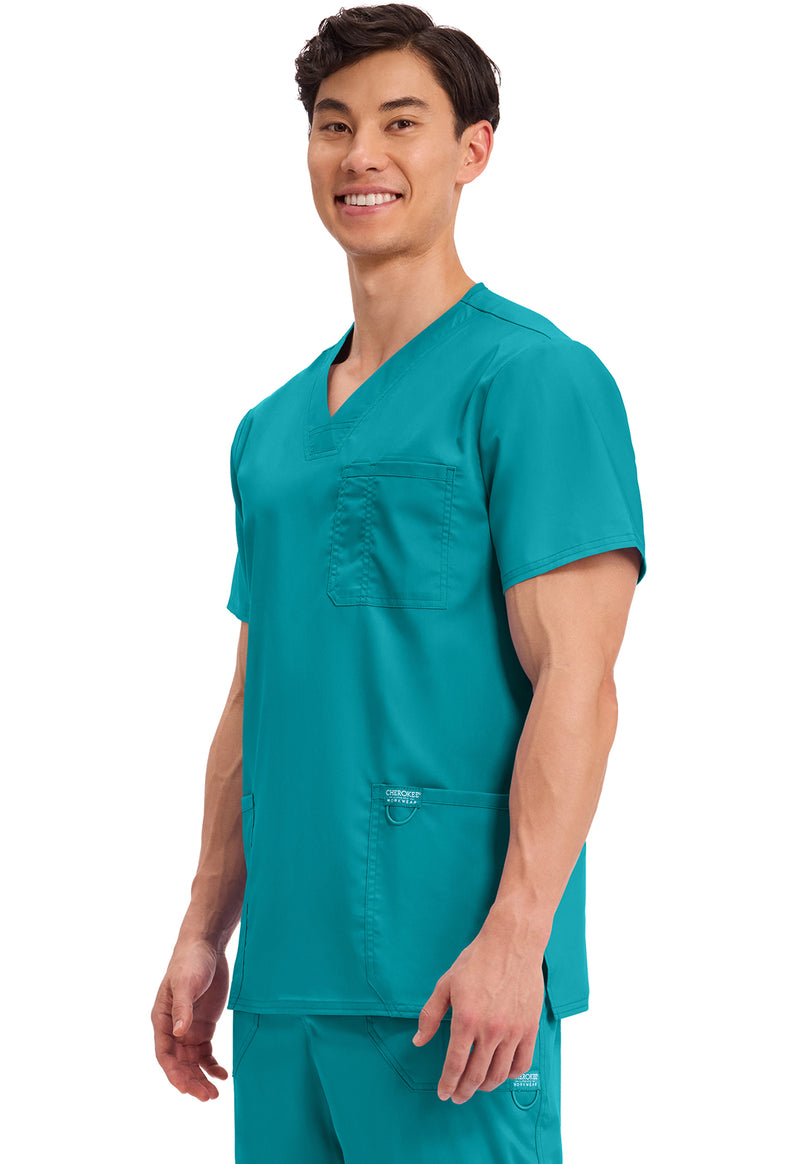 Teal Blue - Cherokee Cherokee WW Revolution Men's Scrub Top - Left Side View