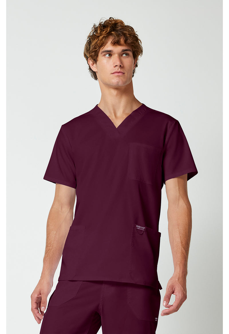 Wine - Cherokee WW Revolution Men's Scrub Top - Front View