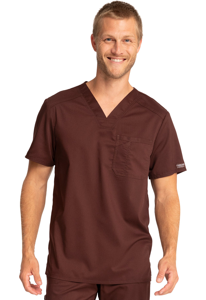 Espresso - Cherokee WW Revolution Men's Scrub Top - Front View