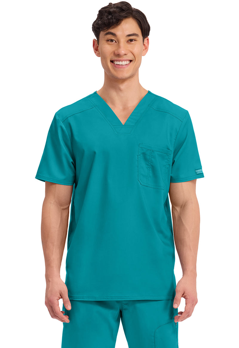 Teal Blue - Cherokee WW Revolution Men's Scrub Top - Front View