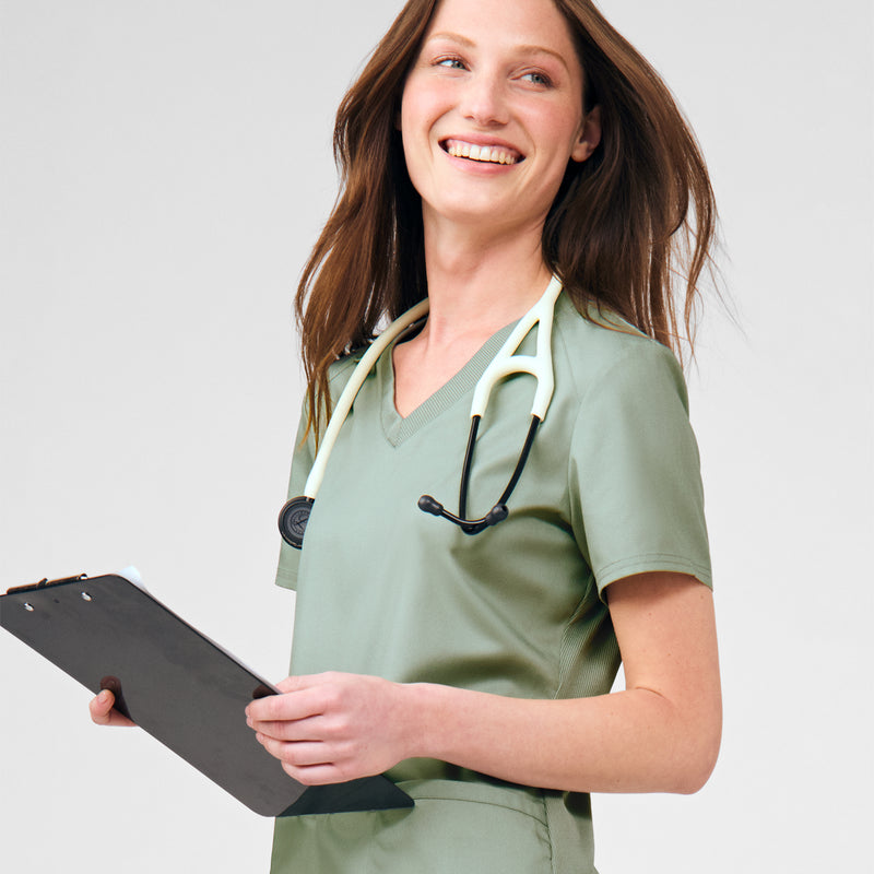 Seagrass - Landau ProFlex Women's 3 Pocket V-Neck Rib-Knit Scrub Top for Nursing