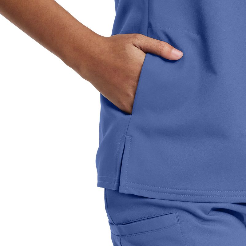 Electric Purple - White Cross 2-Pocket V-Neck Scrub Top - Detail View