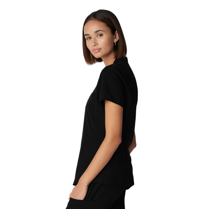 Black - White Cross V-Tess Unisex 2-Pocket V-Neck Scrub Top - Side View