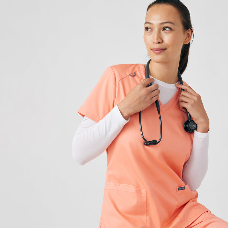Desert Flower - Landau ProFlex Women's 3 Pocket V-Neck Rib-Knit Scrub Top for Nursing