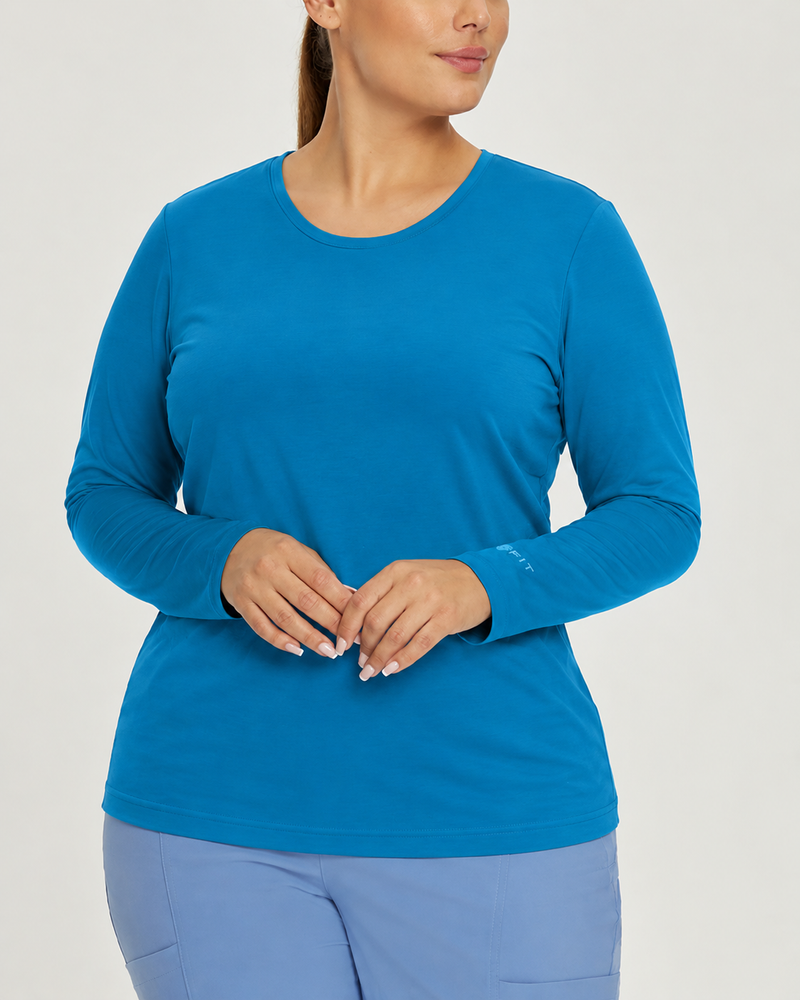 White Cross Fit Women's Long Sleeve Crew Neck Antimicrobial Underscrub Scrub Tee for Nursing