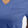 Electric Purple - White Cross 2-Pocket V-Neck Scrub Top - Detail View