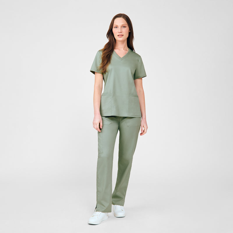 Seagrass - Landau ProFlex Women's 3 Pocket V-Neck Rib-Knit Scrub Top for Nursing