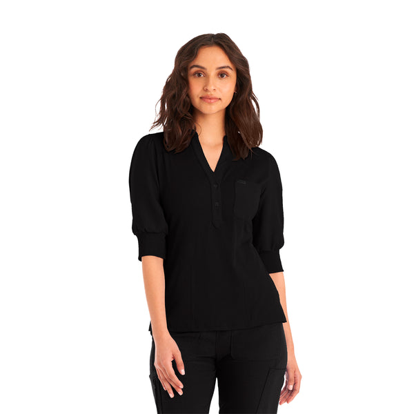 Landau Forward Women's 3 Pocket Rib Knit Collar Scrub Top for Nursing
